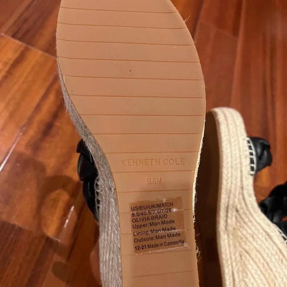 Black Espadrille Wedge Sandals Shoes Kenneth Cole Olivia Braid Rattan New Sz 9.5